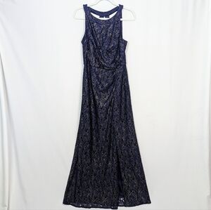 Alex Evening sz.6 Gown Full Lace Metallic  Embellished Gathered Waist Maxi Dress